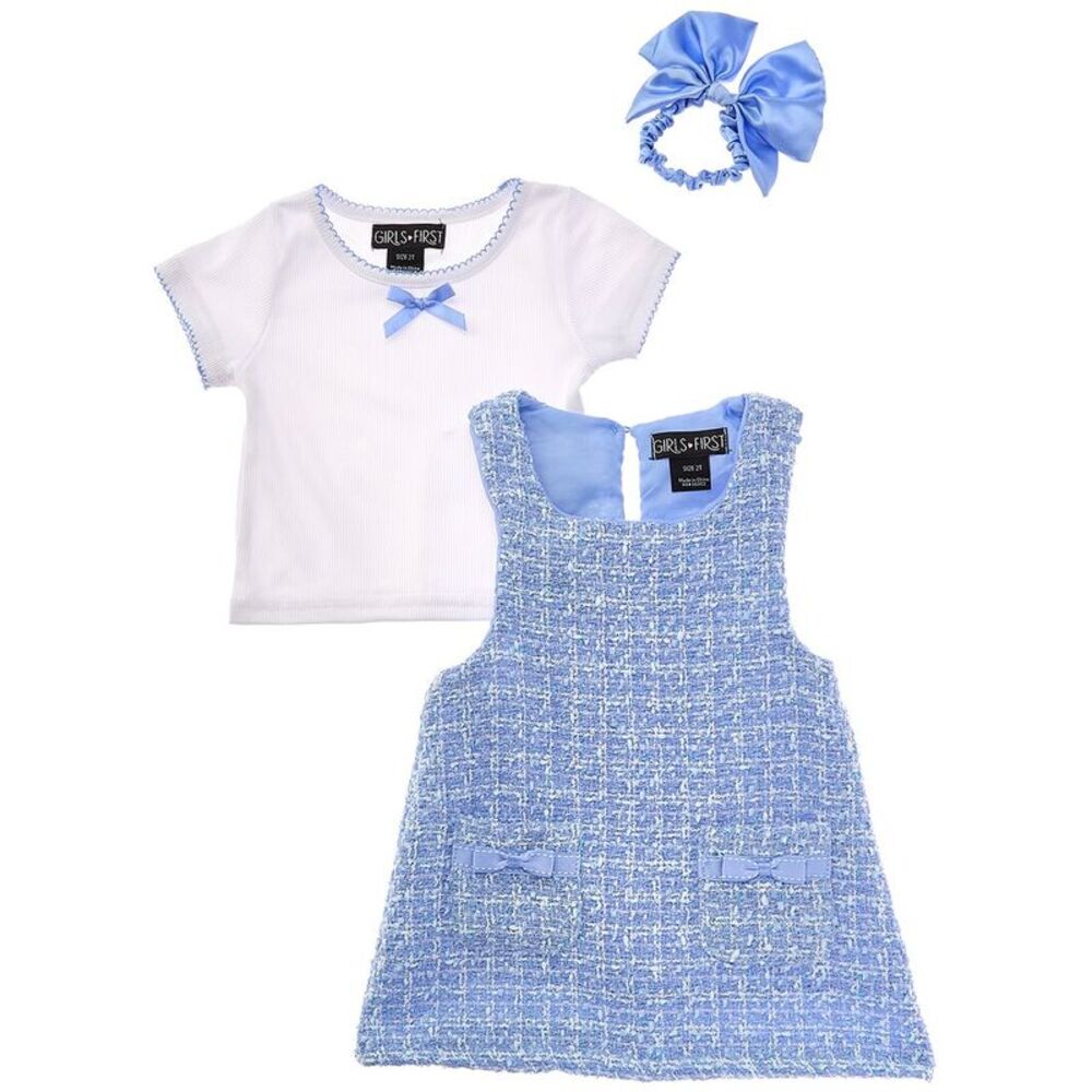 Freestyle Girls  3Pc Baby Blue Boucle Dress Set